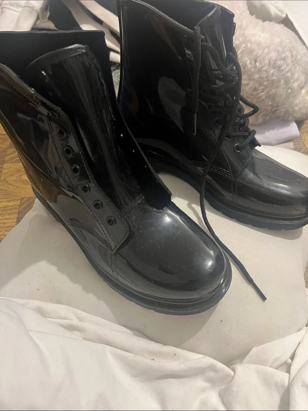 Michael Kors Glossy Black Lace-Up Combat Boots